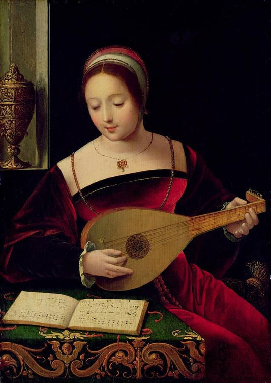 Mary Magdalene with lute, vintage artwork by Master of Female Half Lengths, A3 (16x12") Poster Print