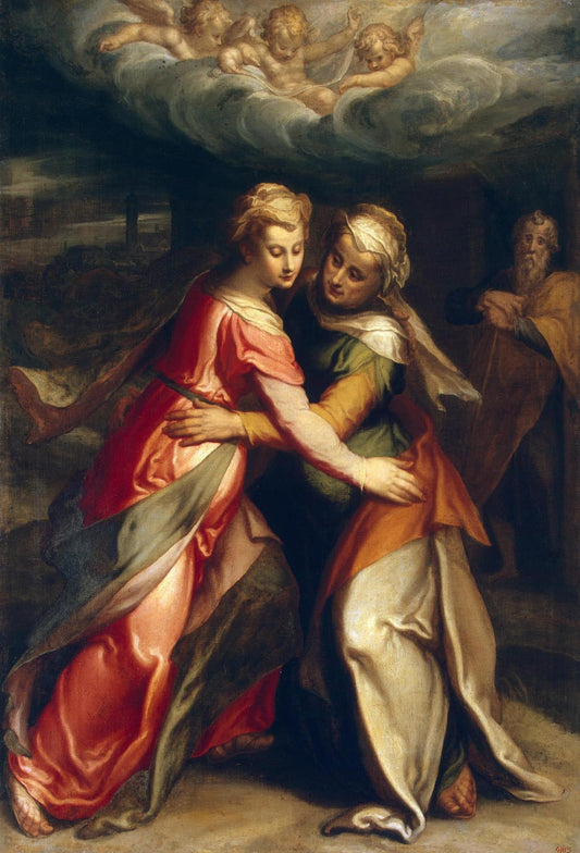 Mary Meeting Elizabeth, vintage artwork by Domenico Beccafumi, A3 (16x12") Poster Print
