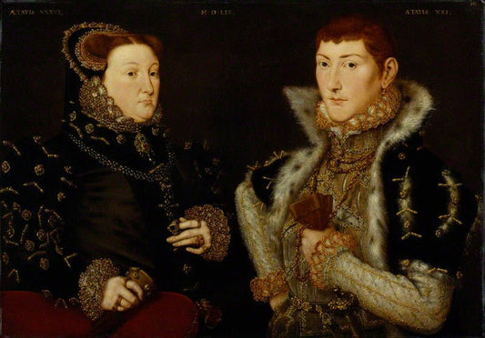 Mary Nevill, Lady Dacre and Gregory Fiennes, 10th Baron Dacre, vintage artwork by Hans Eworth, A3 (16x12") Poster Print