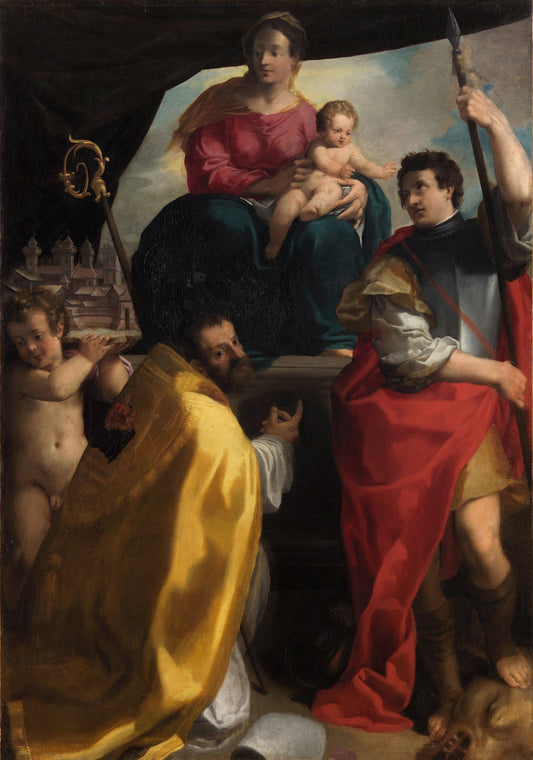 Mary with the child and St. Maurelius and George, vintage artwork by Carlo Bononi, 12x8" (A4) Poster