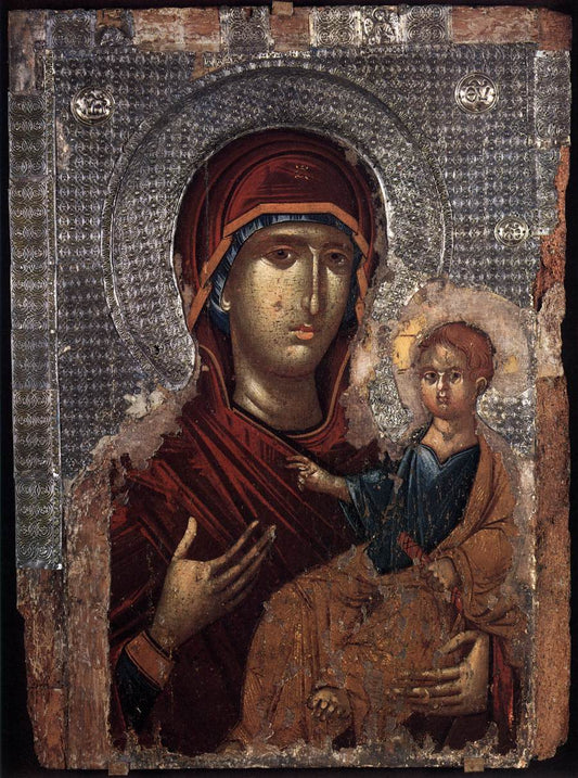 Mary with the Christ Child, vintage artwork by by zantine School Unknown, 12x8" (A4) Poster