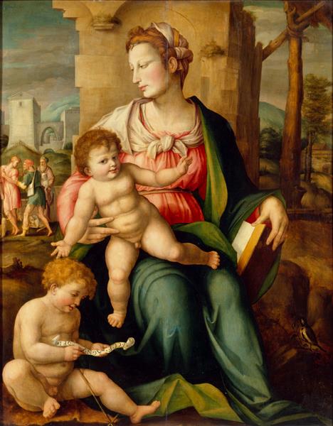 Mary with the Infant Jesus and John, vintage artwork by Il Bacchiacca, A3 (16x12") Poster Print