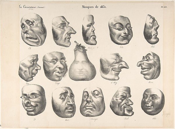Masks of 1831  published in La Caricature March 8, 1832-Honoré, vintage art, A3 (16x12") Poster Print