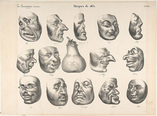 Masks of 1831  published in La Caricature March 8, 1832-Honoré, vintage art, A3 (16x12") Poster Print