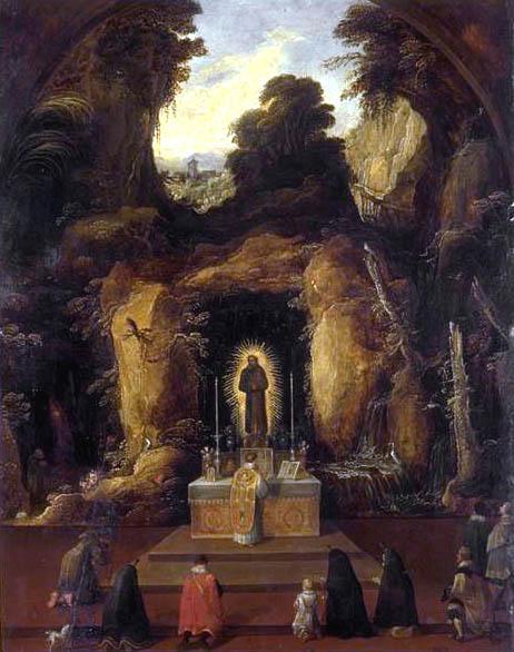 Mass in a Grotto, vintage artwork by Joos de Momper the Younger, A3 (16x12") Poster Print