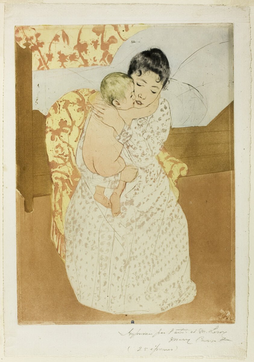 Maternal Caress by  Mary Cassatt (American, 1844-1926), 23x16"( A2 size) Poster Print
