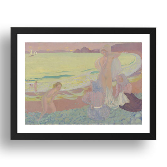 Maurice Denis: On the Beach of Trestrignel, modernist artwork, A3 Size Reproduction Poster Print in 17x13" Black Frame