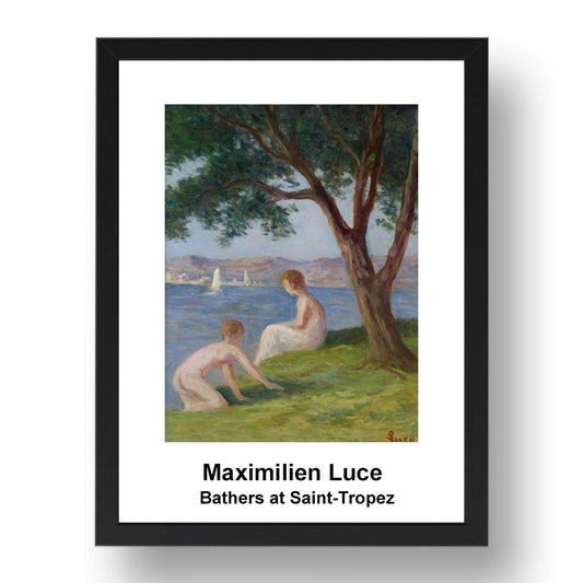Maximilien Luce: Bathers at Saint Tropez, vintage impressionist artwork, 17x13"(A3) Frame