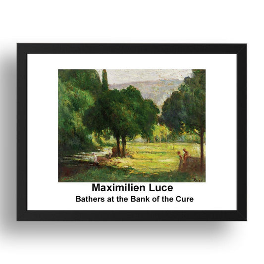 Maximilien Luce: Bathers at the Bank of the Cure, vintage impressionist artwork, 17x13"(A3) Frame