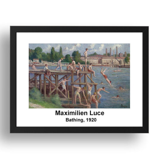 Maximilien Luce: Bathing 1920, vintage impressionist artwork, 17x13"(A3) Frame