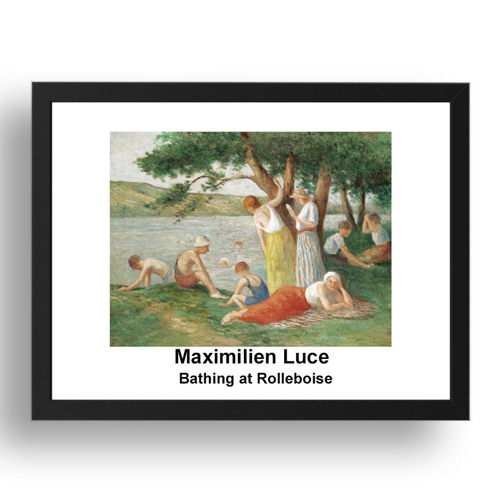 Maximilien Luce: Bathing at Rolleboise, vintage impressionist artwork, 17x13"(A3) Frame
