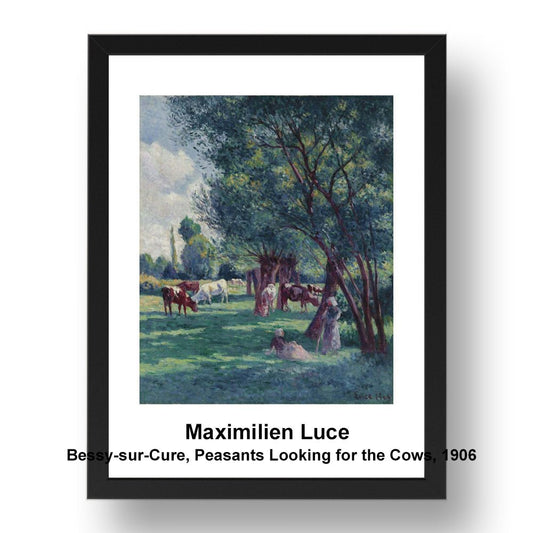 Maximilien Luce: Bessy sur Cure Peasants Looking for the Cows 1906, vintage impressionist artwork, 17x13"(A3) Frame