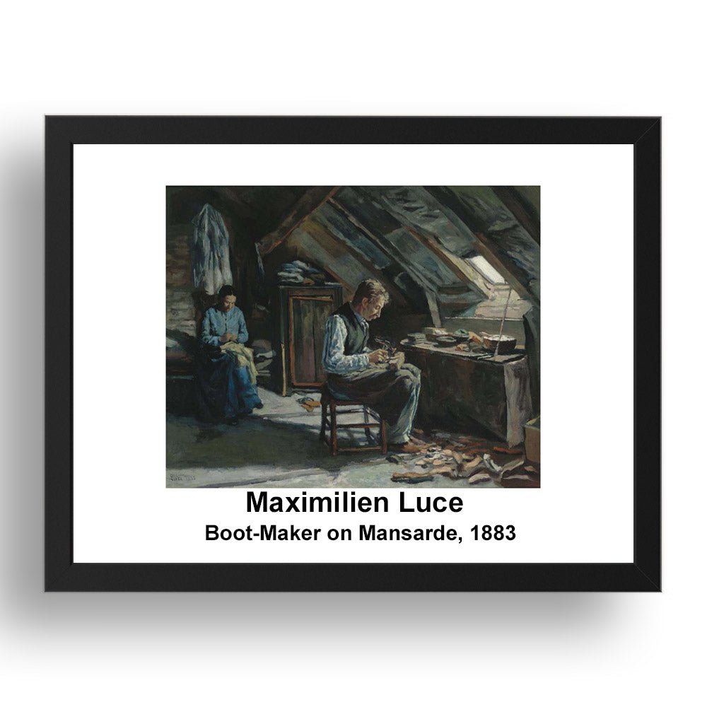 Maximilien Luce: Boot Maker on Mansarde 1883, vintage impressionist artwork, 17x13"(A3) Frame
