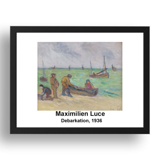 Maximilien Luce: Debarkation 1936, vintage impressionist artwork, 17x13"(A3) Frame