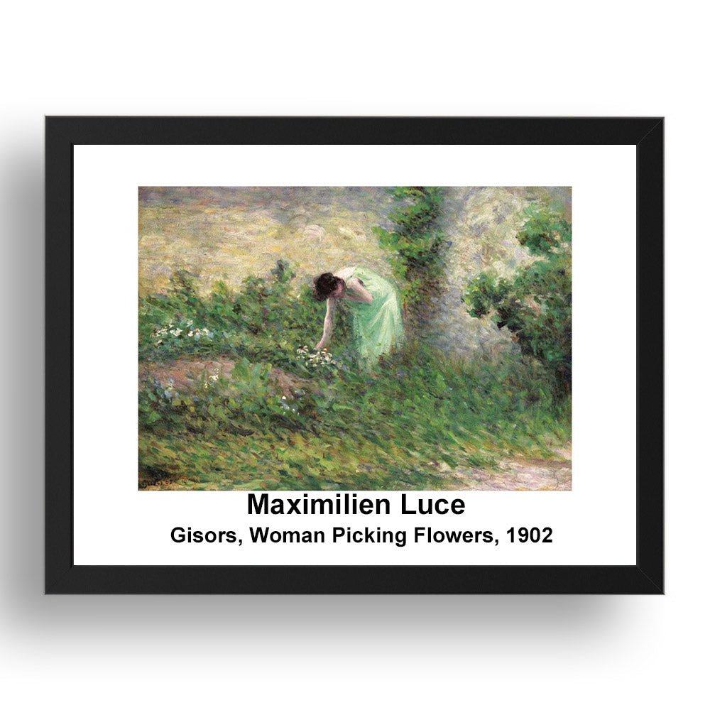 Maximilien Luce: Gisors Woman Picking Flowers 1902, vintage impressionist artwork, 17x13"(A3) Frame