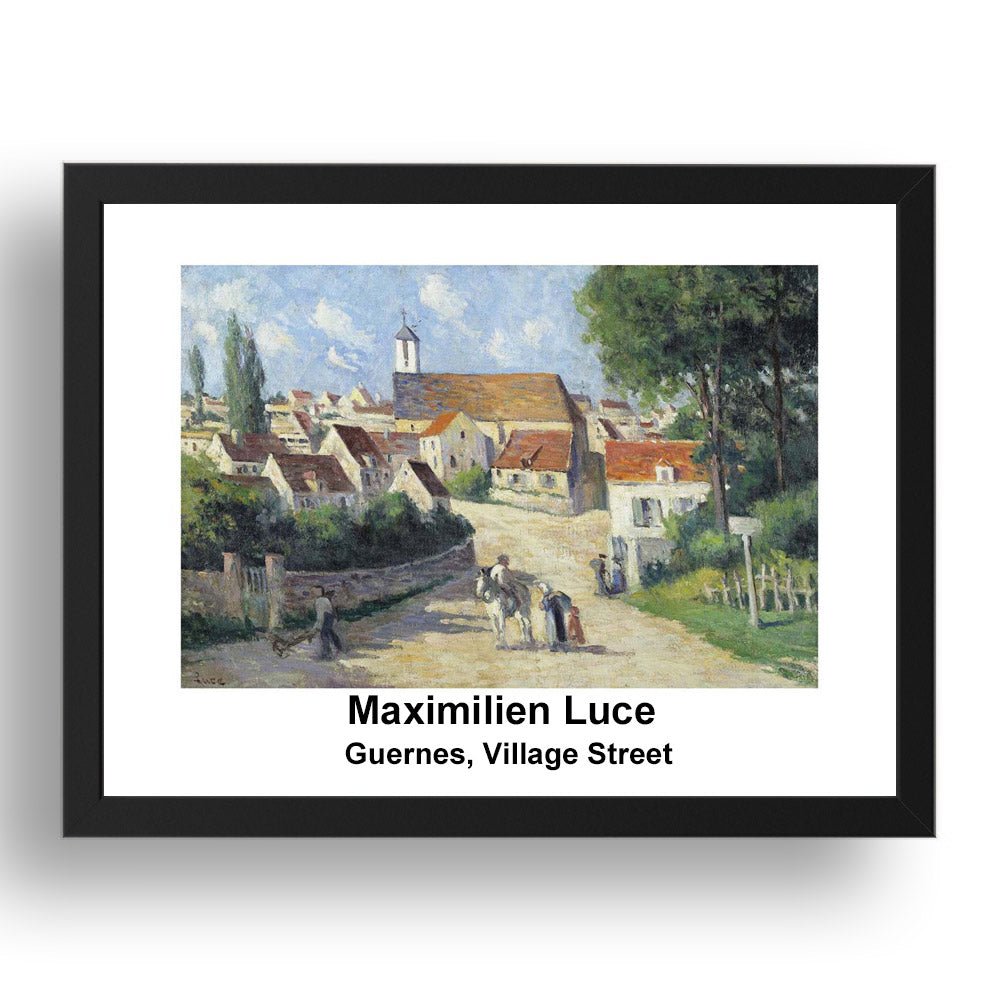Maximilien Luce: Guernes Village Street, vintage impressionist artwork, 17x13"(A3) Frame