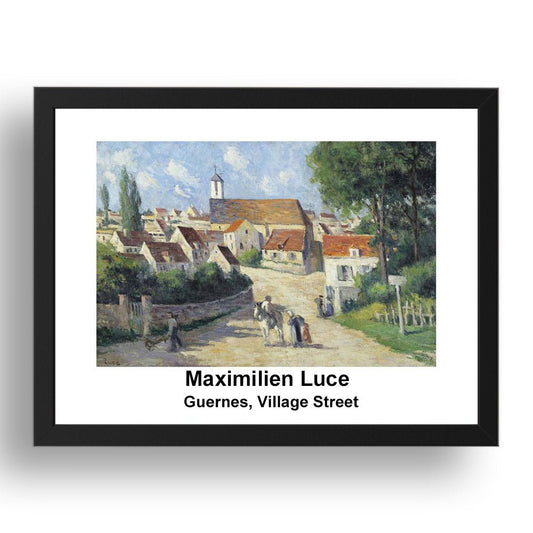 Maximilien Luce: Guernes Village Street, vintage impressionist artwork, 17x13"(A3) Frame