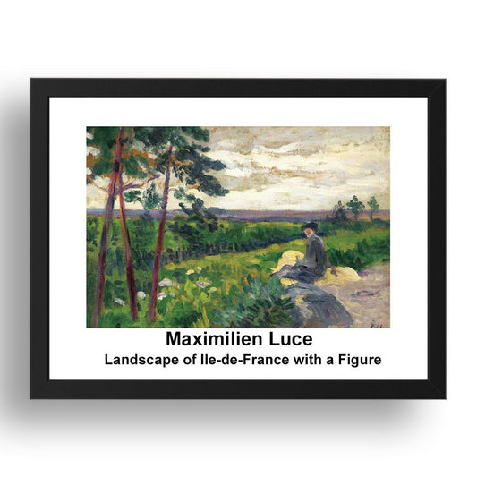 Maximilien Luce: Landscape of Ile de France with a Figure, vintage impressionist artwork, 17x13"(A3) Frame