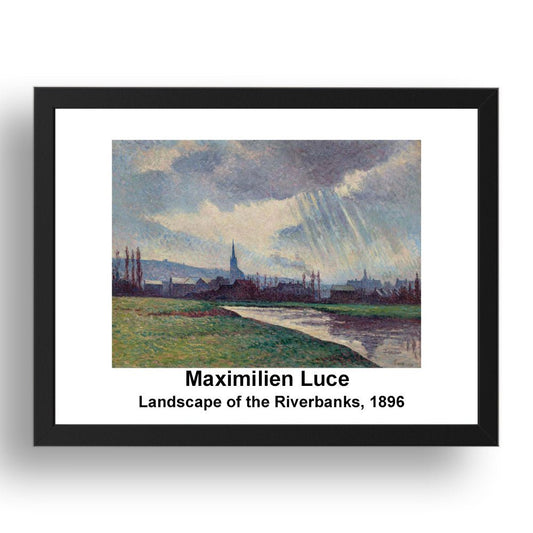 Maximilien Luce: Landscape of the Riverbanks 1896, vintage impressionist artwork, 17x13"(A3) Frame