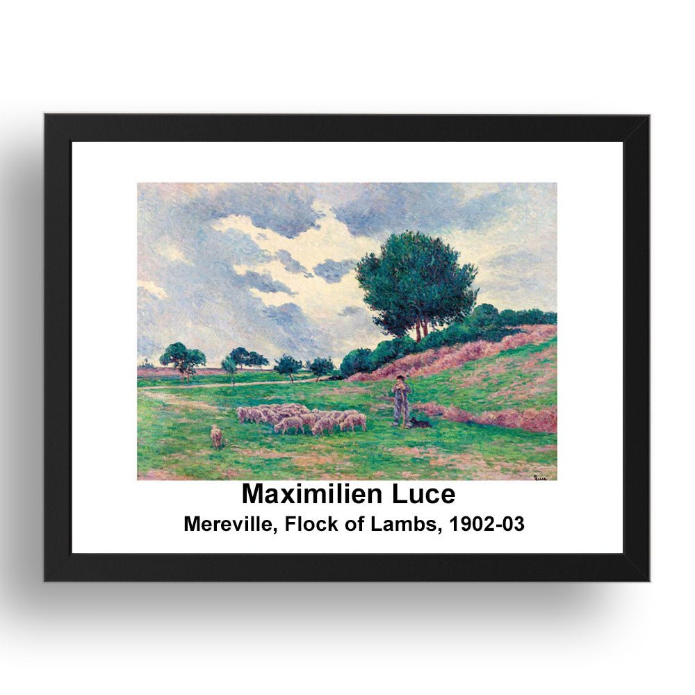 Maximilien Luce: Mereville Flock of Lambs 1902 03, vintage impressionist artwork, 17x13"(A3) Frame