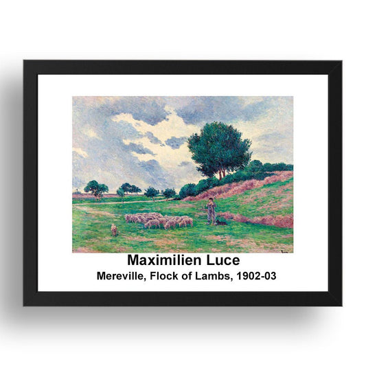 Maximilien Luce: Mereville Flock of Lambs 1902 03, vintage impressionist artwork, 17x13"(A3) Frame