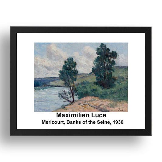 Maximilien Luce: Mericourt Banks of the Seine 1930, vintage impressionist artwork, 17x13"(A3) Frame