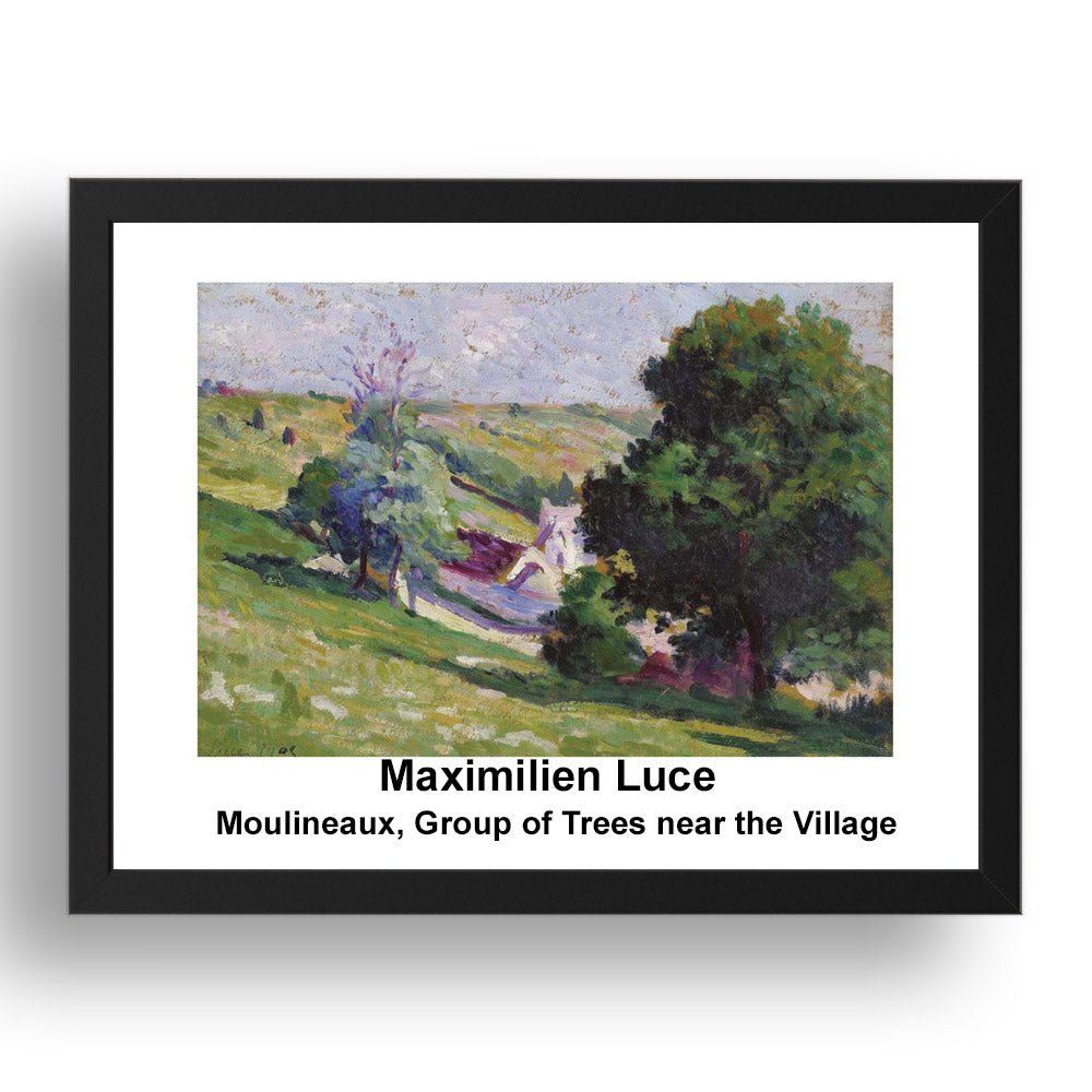 Maximilien Luce: Moulineaux Group of Trees near the Village, vintage impressionist artwork, 17x13"(A3) Frame
