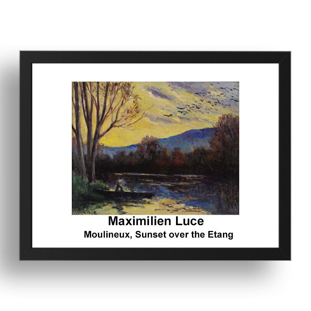 Maximilien Luce: Moulineux Sunset over the Etang, vintage impressionist artwork, 17x13"(A3) Frame