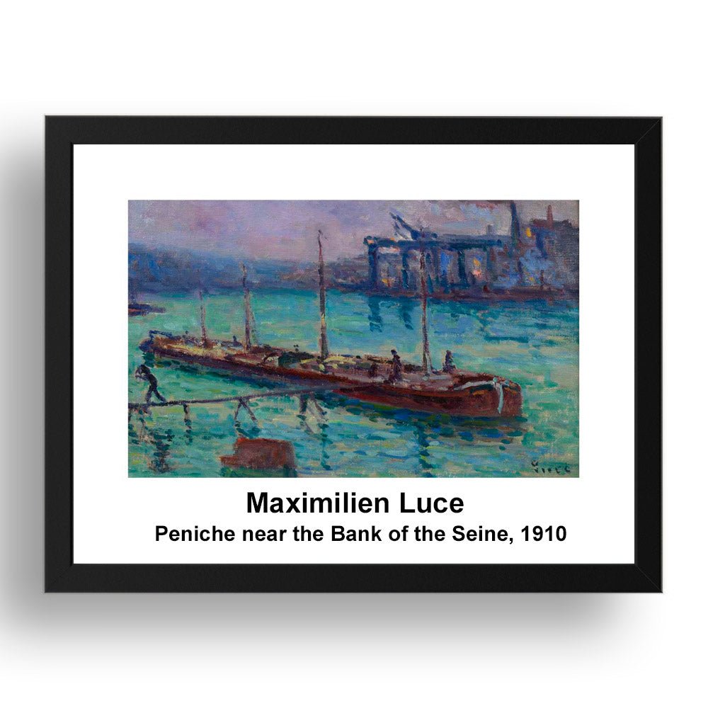 Maximilien Luce: Peniche near the Bank of the Seine 1910, vintage impressionist artwork, 17x13"(A3) Frame