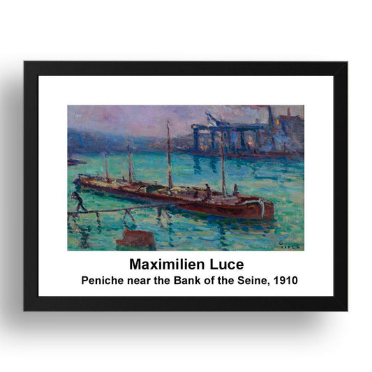 Maximilien Luce: Peniche near the Bank of the Seine 1910, vintage impressionist artwork, 17x13"(A3) Frame