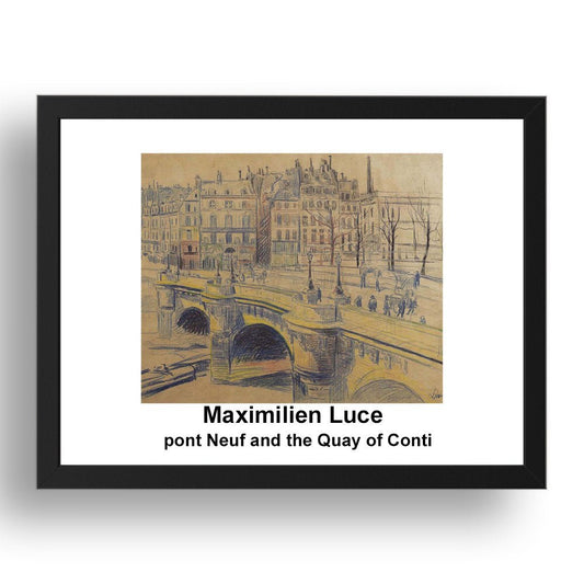 Maximilien Luce: pont Neuf and the Quay of Conti, vintage impressionist artwork, 17x13"(A3) Frame
