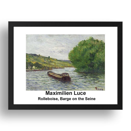 Maximilien Luce: Rolleboise Barge on the Seine, vintage impressionist artwork, 17x13"(A3) Frame