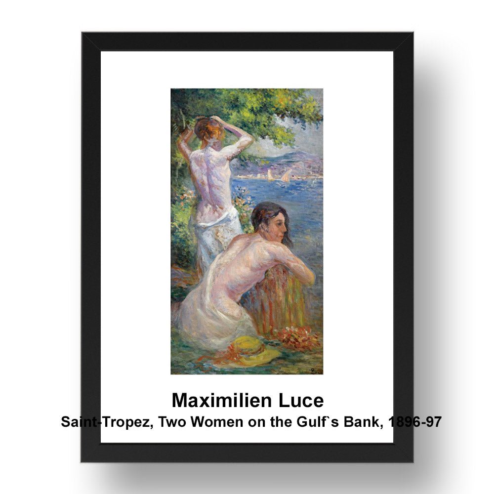 Maximilien Luce: Saint Tropez Two Women on the Gulf%60s Bank 1896 97, vintage impressionist artwork, 17x13"(A3) Frame