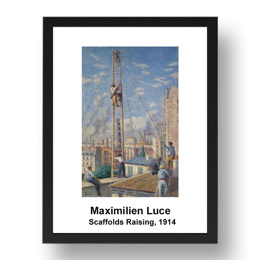 Maximilien Luce: Scaffolds Raising 1914, vintage impressionist artwork, 17x13"(A3) Frame