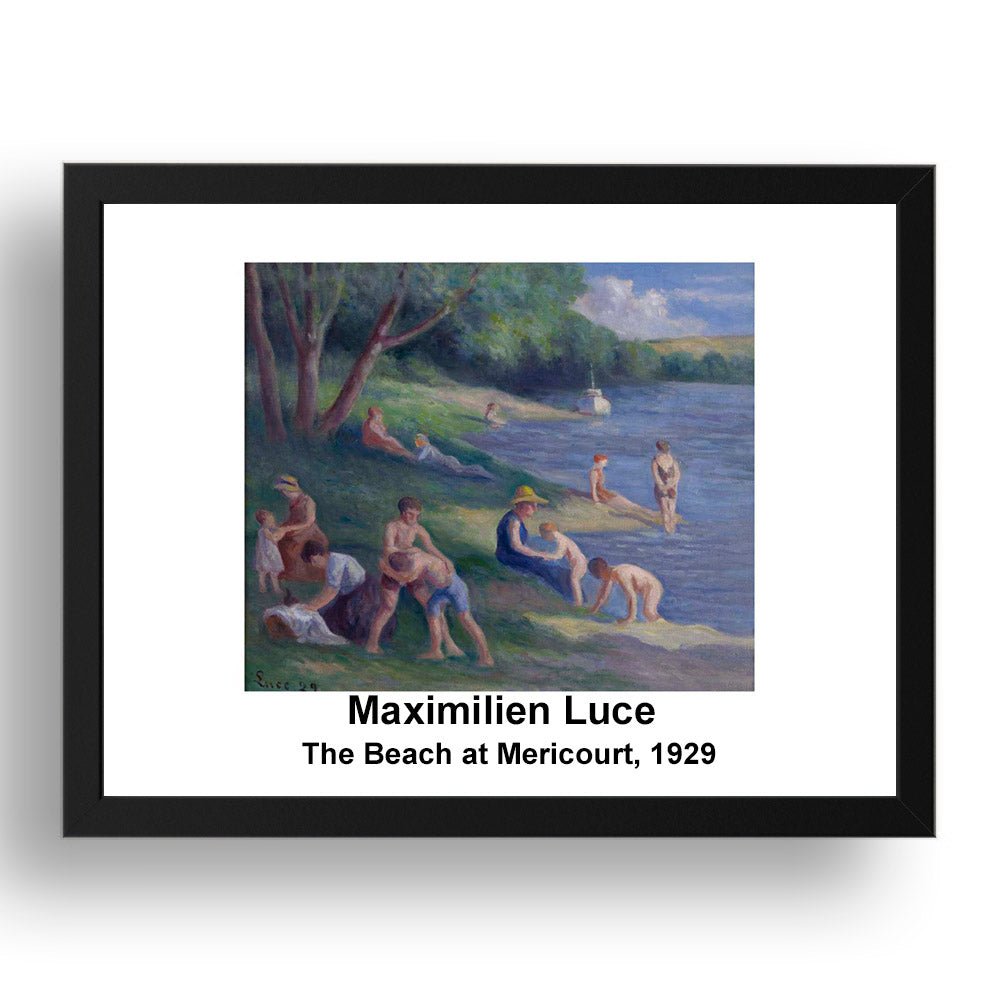 Maximilien Luce: The Beach at Mericourt 1929, vintage impressionist artwork, 17x13"(A3) Frame