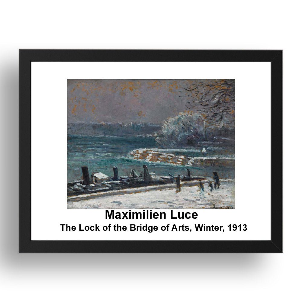 Maximilien Luce: The Lock of the Bridge of Arts Winter 1913, vintage impressionist artwork, 17x13"(A3) Frame
