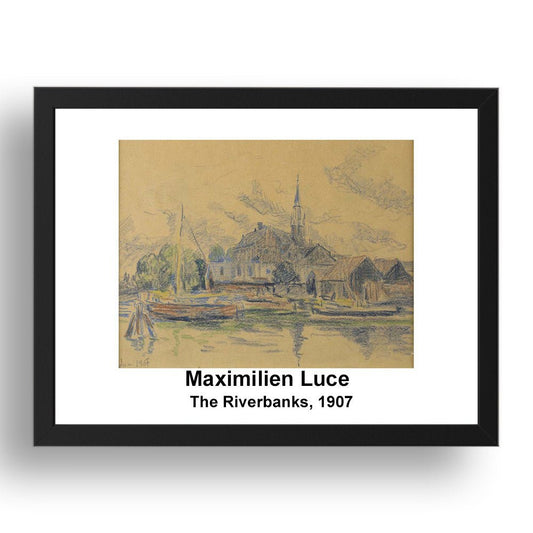 Maximilien Luce: The Riverbanks 1907, vintage impressionist artwork, 17x13"(A3) Frame
