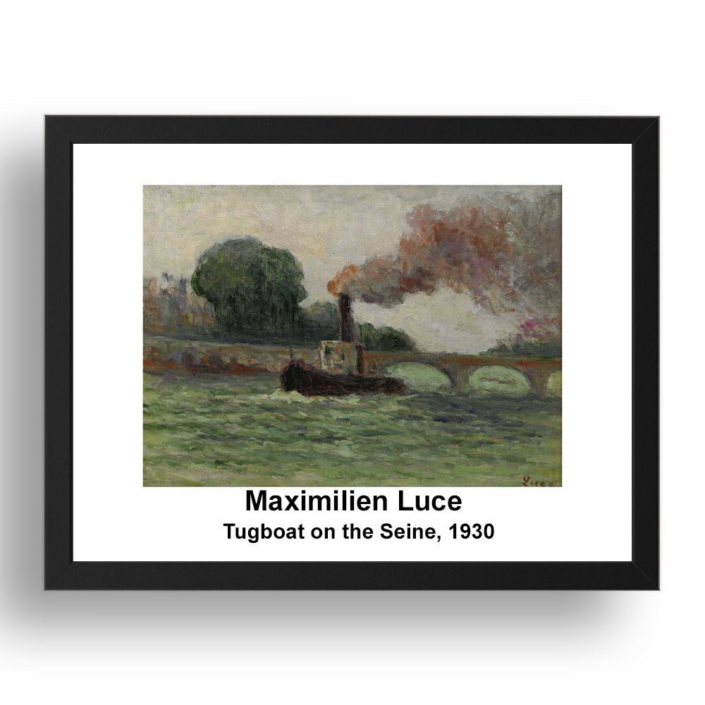 Maximilien Luce: Tugboat on the Seine 1930, vintage impressionist artwork, 17x13"(A3) Frame