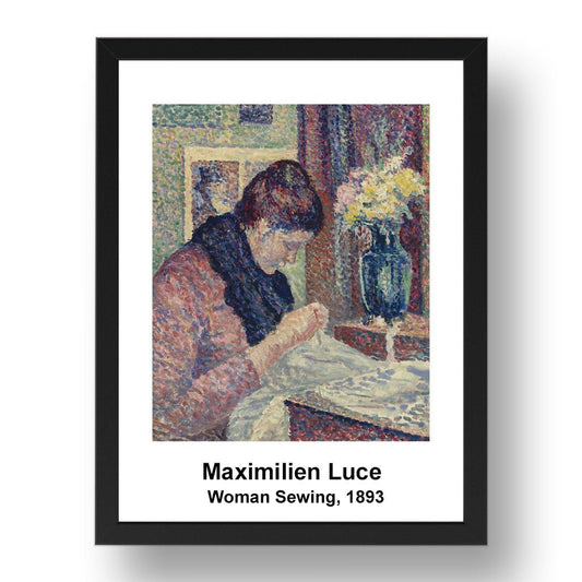 Maximilien Luce: Woman Sewing 1893, vintage impressionist artwork, 17x13"(A3) Frame