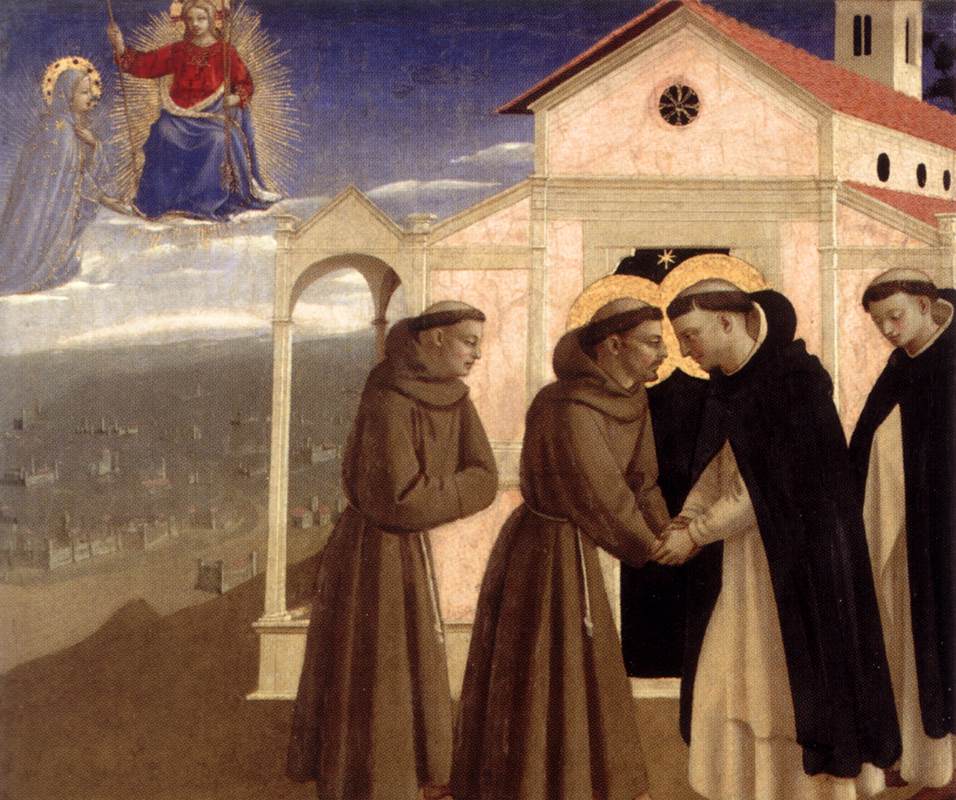 Meeting of Saint Francis and Saint Dominic, vintage artwork by Fra Angelico, A3 (16x12") Poster Print