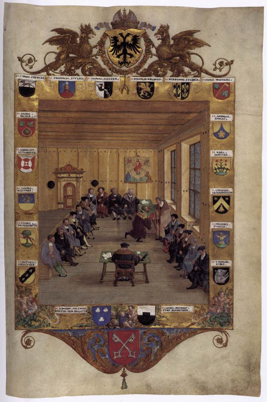 Meeting of the Regensburg Council, vintage artwork by Hans Muelich, A3 (16x12") Poster Print