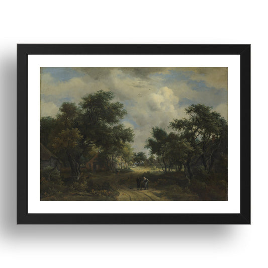 Meindert Hobbema: A Road winding past Cottages, Poster in 17x13"(A3) Frame