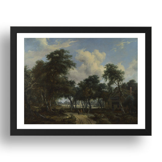 Meindert Hobbema: A Woody Landscape with a Cottage, Poster in 17x13"(A3) Frame