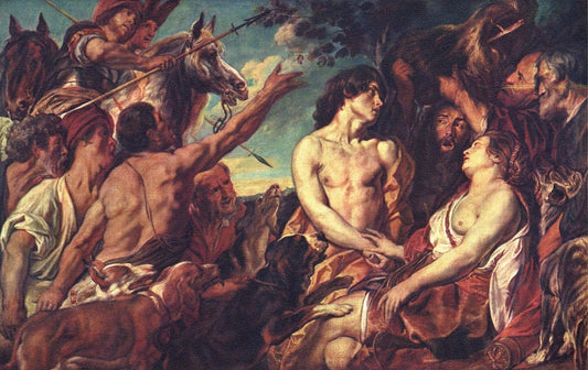 Meleager and Atalante, vintage artwork by Jacob Jordaens, 12x8" (A4) Poster