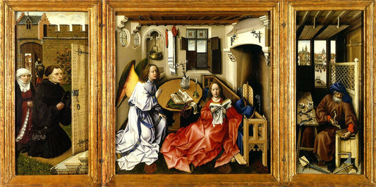Merode Altarpiece Triptych, vintage artwork by Workshop of Robert Campin, A3 (16x12") Poster Print
