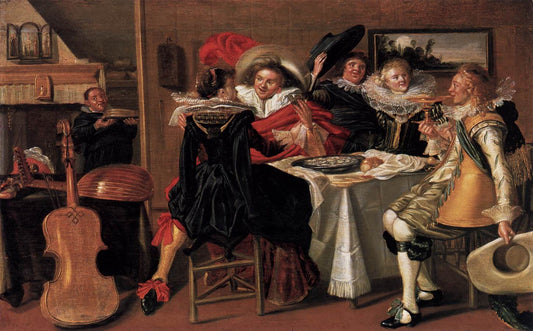 Merry Company at Table, vintage artwork by Dirck Hals, 12x8" (A4) Poster