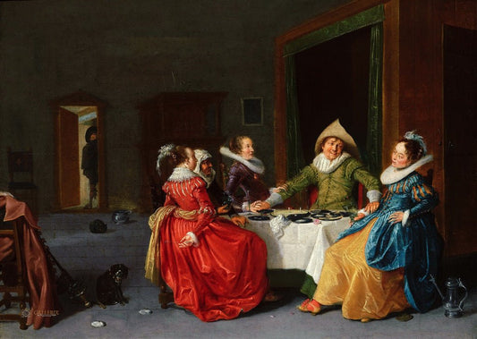 Merry Company in a Brothel, vintage artwork by Hendrick Pot, 12x8" (A4) Poster
