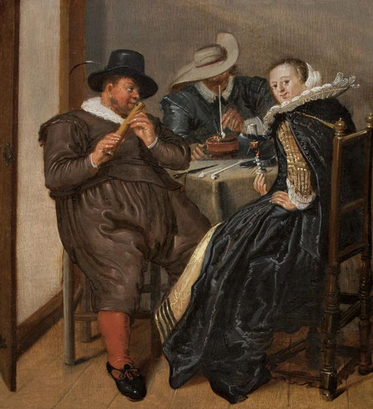 Merry Company with Flutist, vintage artwork by Dirck Hals, 12x8" (A4) Poster