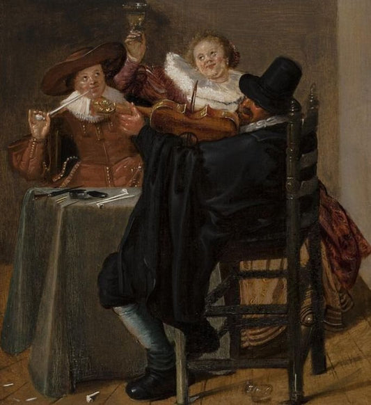 Merry Company with Violinist, vintage artwork by Dirck Hals, 12x8" (A4) Poster