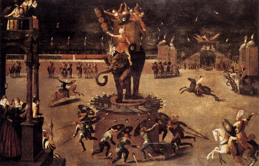 Merry-go-round with Elephant, vintage artwork by Antoine Caron, A3 (16x12") Poster Print